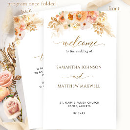 Elegantes Peach Blush Floral Folded Wedding Progra