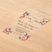 Elegantes Peach Bouquet mit Diamonds Wedding Acryleinladungen (Ablage )