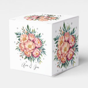 Elegantes Peach Bouquet mit Diamonds Wedding Geschenkschachtel