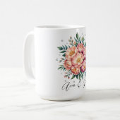 Elegantes Peach Bouquet mit Diamonds Wedding Kaffeetasse (Vorderseite Links)