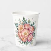 Elegantes Peach Bouquet mit Diamonds Wedding Pappbecher (Rückseite)