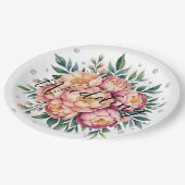 Elegantes Peach Bouquet mit Diamonds Wedding Pappteller (Schrägansicht)