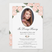 Elegantes Peach floral Foto in Love Memory Einladung (Vorne/Hinten)