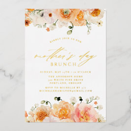 Elegantes Peach Floral Mutter's Day Brunch Folieneinladung