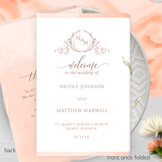 Elegantes Peach Folded Wedding Zeremony Programm