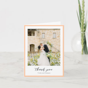 Elegantes Peach Foto Moderne Hochzeit Dankeskarte
