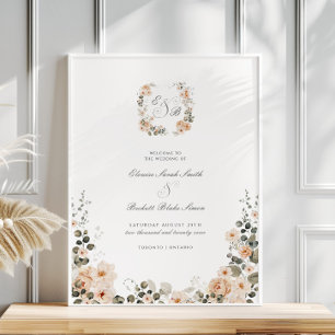 Elegantes Peach Garden Floral Wedding Welcome Post Poster