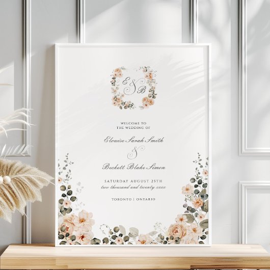 Elegantes Peach Garden Floral Wedding Welcome Post Poster