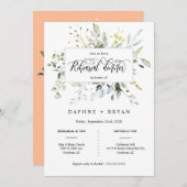 Elegantes Peach Green Blätter Probe Abendessen Fot Einladung (Vorne/Hinten)