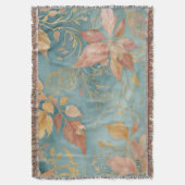 Elegantes Peach Leaf Gemütliches Cyan Blush Floral Decke (Vorderseite Vertikal)
