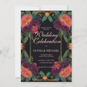 Elegantes peach magenta vintage Hochzeit Einladung (Vorderseite)