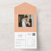 Elegantes Peach Minimal Arch QR Code Foto All In One Einladung (Innen Boden)
