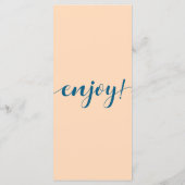 Elegantes Peach Oceanic Blue Wedding Dinner Menü Menükarte (Rückseite)