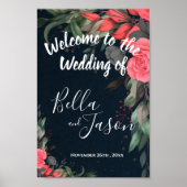 Elegantes Peach Orange Floral Wedding Welcome Sign Poster (Vorne)
