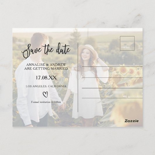 Elegantes peach orange Skript 2 Fotos Save the Dat Postkarte (Rückseite)