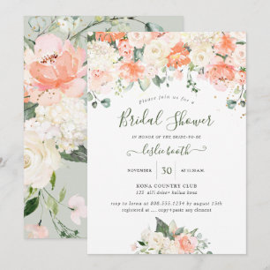 Elegantes Peach Peonies Cream Rose Brautparty Einladung