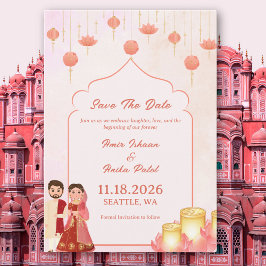 Elegantes Peach Pink Lotus Lanterns Wedding Save The Date