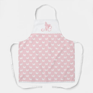Elegantes Peach Pink Monogram Butterfly Muster Schürze