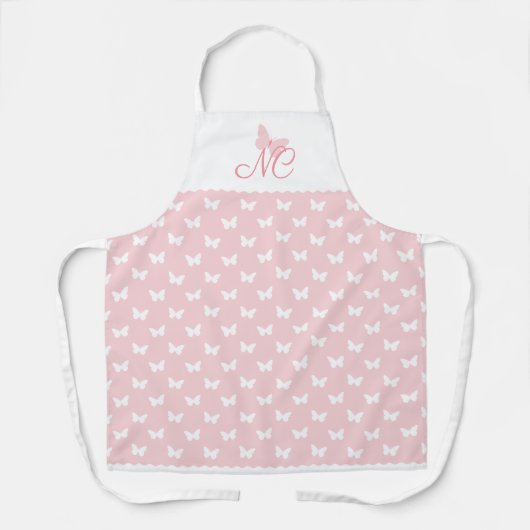 Elegantes Peach Pink Monogram Butterfly Muster Schürze (Vorderseite)