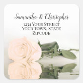 Elegantes Peach Rose Wedding Rücksendeadresse Sieg Quadratischer Aufkleber (Vorderseite)