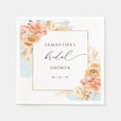 Elegantes Peach und blaues florales Brautparty Serviette (Vorderseite)