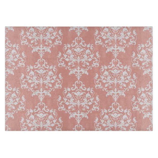 Elegantes Peach- und White Damask-Muster Schneidebrett (Vorderseite)