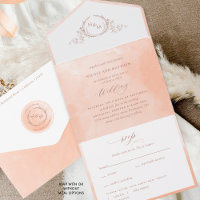 Elegantes Peach Watercolor Monogram Wedding All in