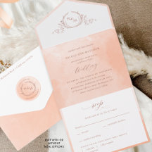 Elegantes Peach Watercolor Monogram Wedding All in