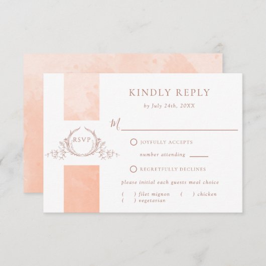 Elegantes Peach Watercolor Wedding Monogram UAWG RSVP Karte (Vorne/Hinten)