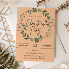 Elegantes Peach Wreath Weihnachts-Party Einladung