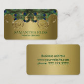 Elegantes Peacock Feathers Golden Design Monogramm Visitenkarte (Vorne/Hinten)