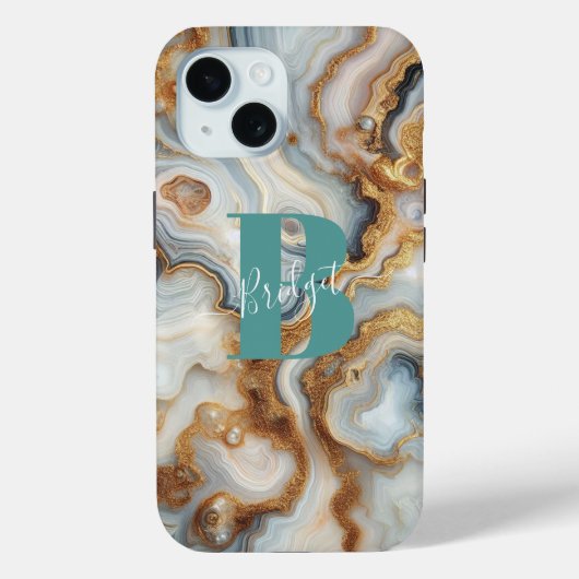 Elegantes Pearl Golden Agate Custom Monogram Case-Mate iPhone Hülle (Rückseite)