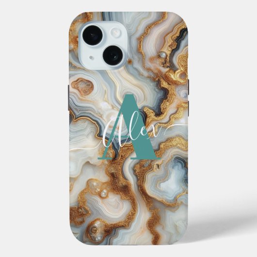 Elegantes Pearl Golden Agate Custom Monogram Case-Mate iPhone Hülle (Rückseite)