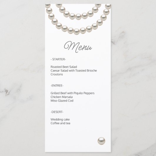 Elegantes Pearl Wedding Menu Menükarte (Vorderseite)