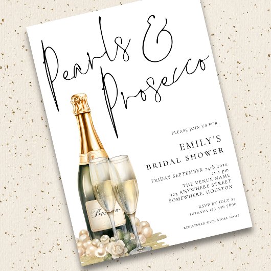 Elegantes Pearls Prosecco Glasses Brautparty Einladung