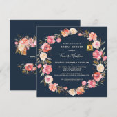 Elegantes Peonies Floral Lanterns Navy Brautparty Einladung (Vorne/Hinten)