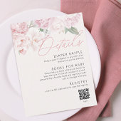 Elegantes Peonies Girl Baby Shower Details QR Code Begleitkarte