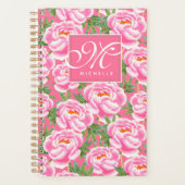 Elegantes Peonies-Muster - Hot Pink, Mit Monogramm Planer (Vorderseite)