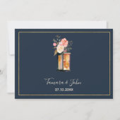 Elegantes Peonies Rustic Lanterns Navy Koral Flora Einladung (Rückseite)