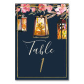 Elegantes Peonies Rustic Lanterns Navy Korallenhoc Tischnummer (Vorderseite)
