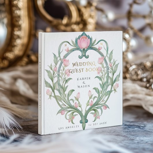 Elegantes Peonies Wedding Foil Gästebuch
