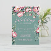 Elegantes Peony Bouquet Einladung (Stehend Vorderseite)