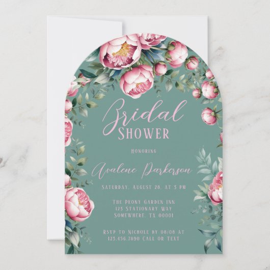 Elegantes Peony Bouquet Im Brautparty Wasserfarbe Einladung (Vorderseite)