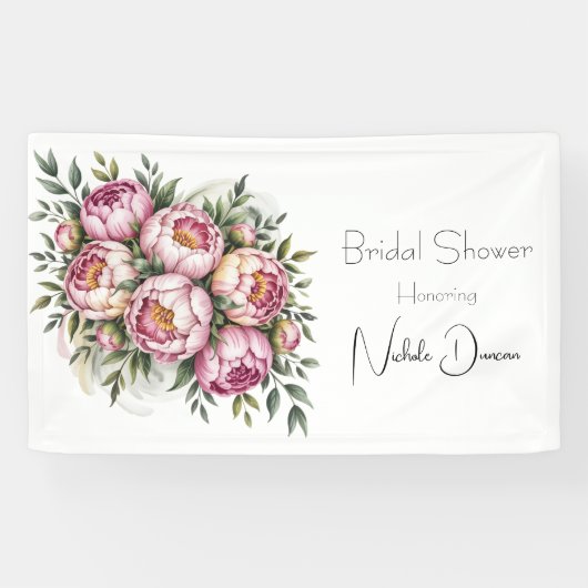 Elegantes Peony Floral Brautparty Banner (Horizontal)