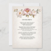 Elegantes Peony Pink Vintage Hochzeitsmenü Einladung (Vorderseite)