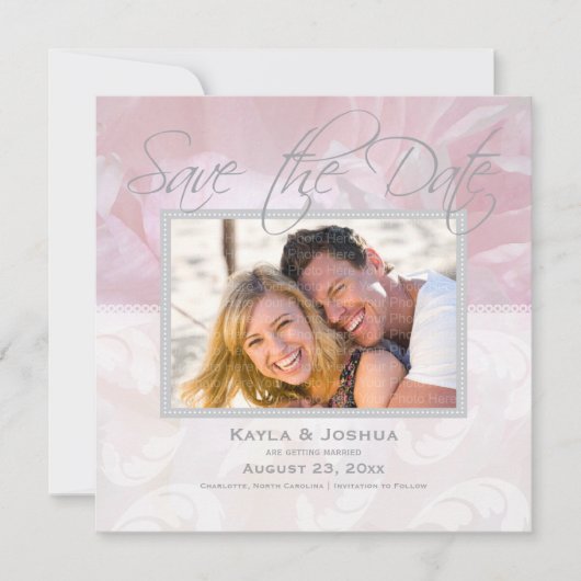 Elegantes Peony Save the Date: Silber Einladung (Vorderseite)