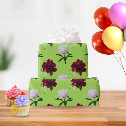 Elegantes Peony Summer Green Wrapping Paper Geschenkpapier