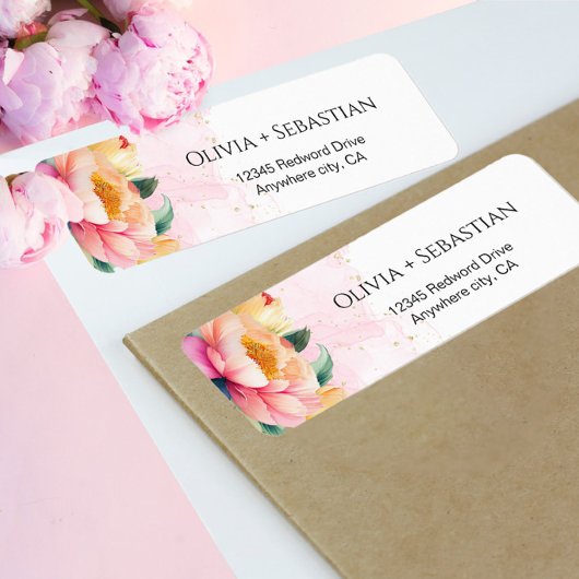 Elegantes Peony Watercolor Rückgabeadresse-Label