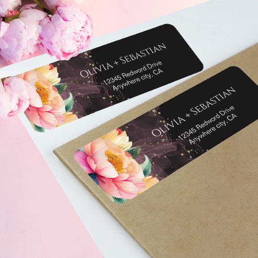 Elegantes Peony Watercolor Rückgabeadresse-Label