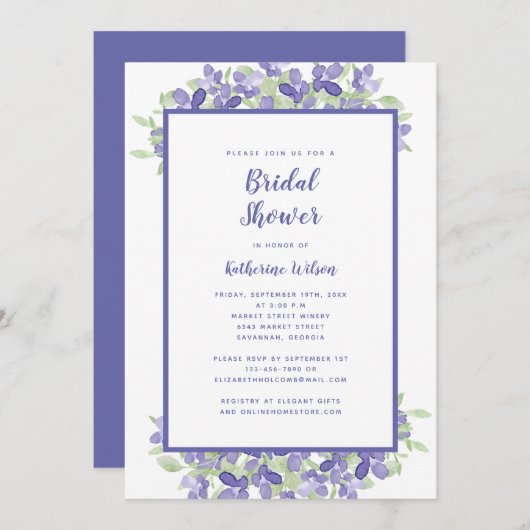 Elegantes Periwinkle Brautparty Einladung (Vorne/Hinten)